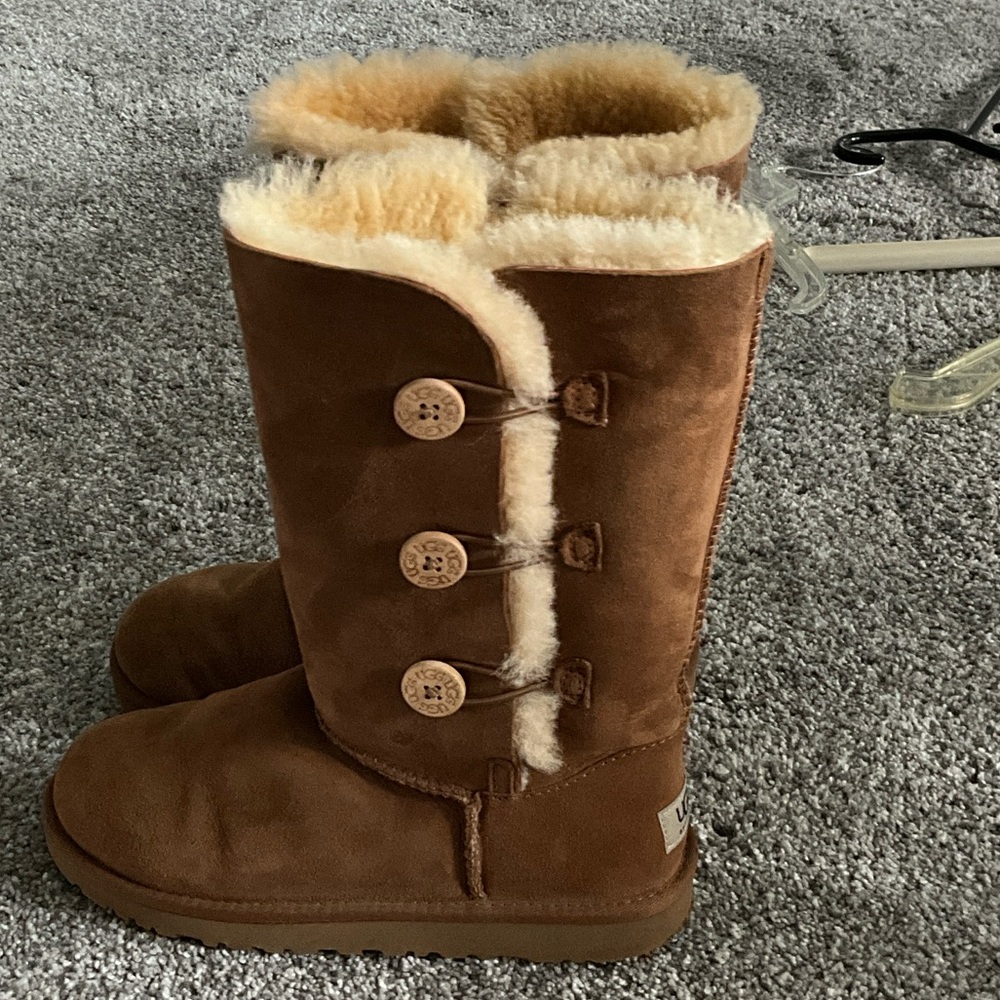 UGG Brown Shearling Button Boots - Picture 3 of 5